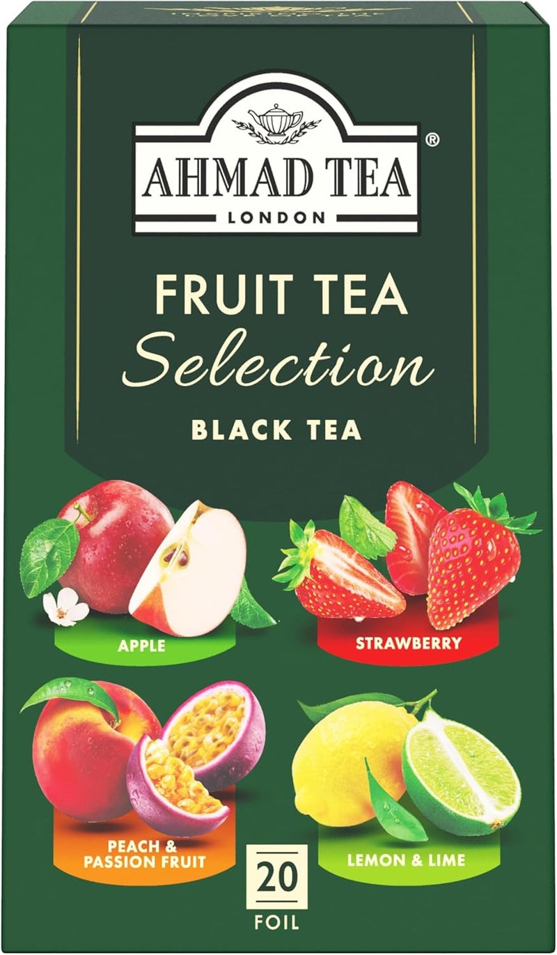 Ahmad Tea Fruit Tea Selection - 20 Foil Tea Bags of Black Tea with Apple, Strawberry, Peach & Passion Fruit, Lemon & Lime Flavors - Image 1